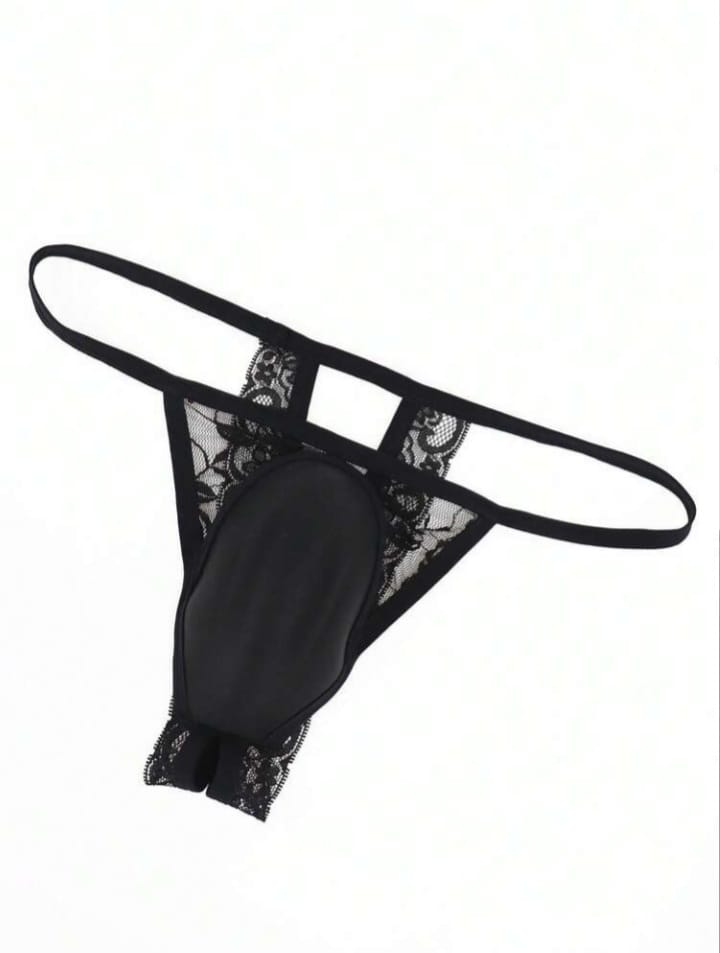 FANDY Fashionable Alluring Breathable Black Lace Trim High-Cut Backless mens sexy underwear